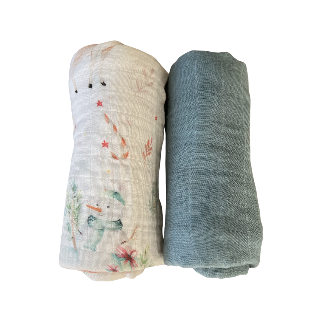 Muslin Wraps - Woodland and Stormy Ocean Green - 2 Pack