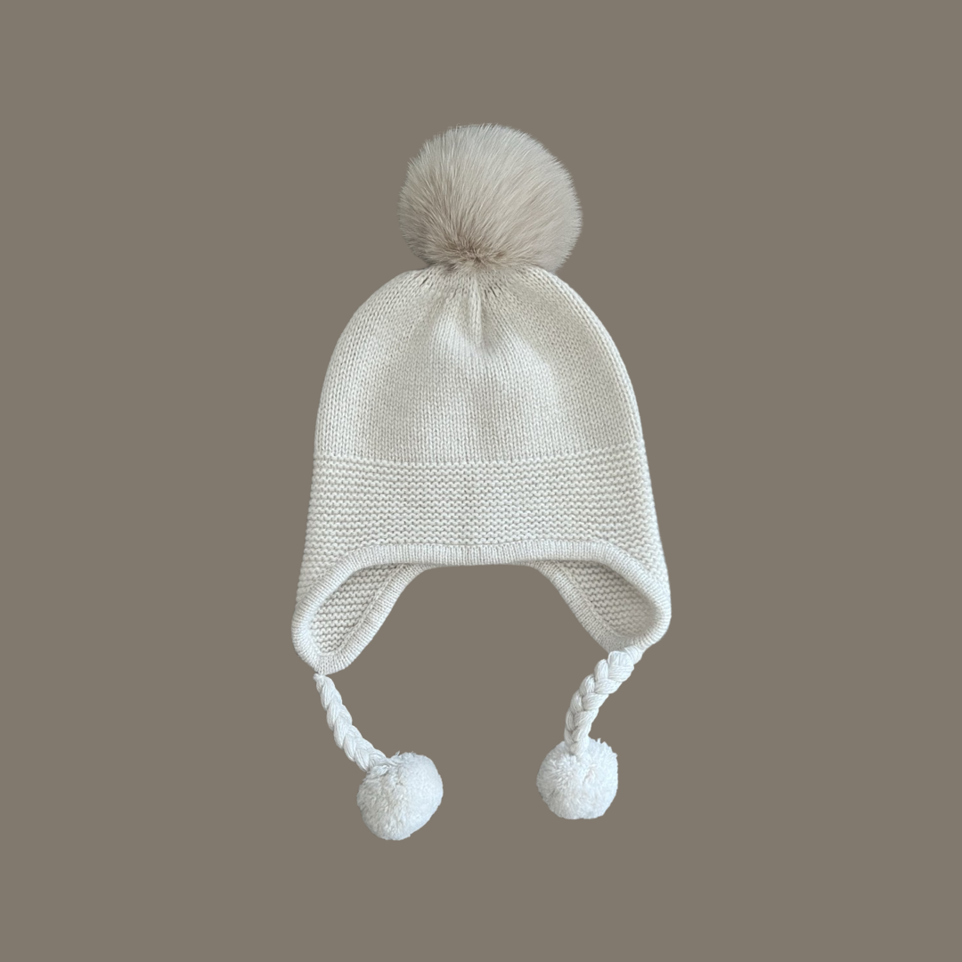 Oatmeal Earflap Cashmere Wool Hat