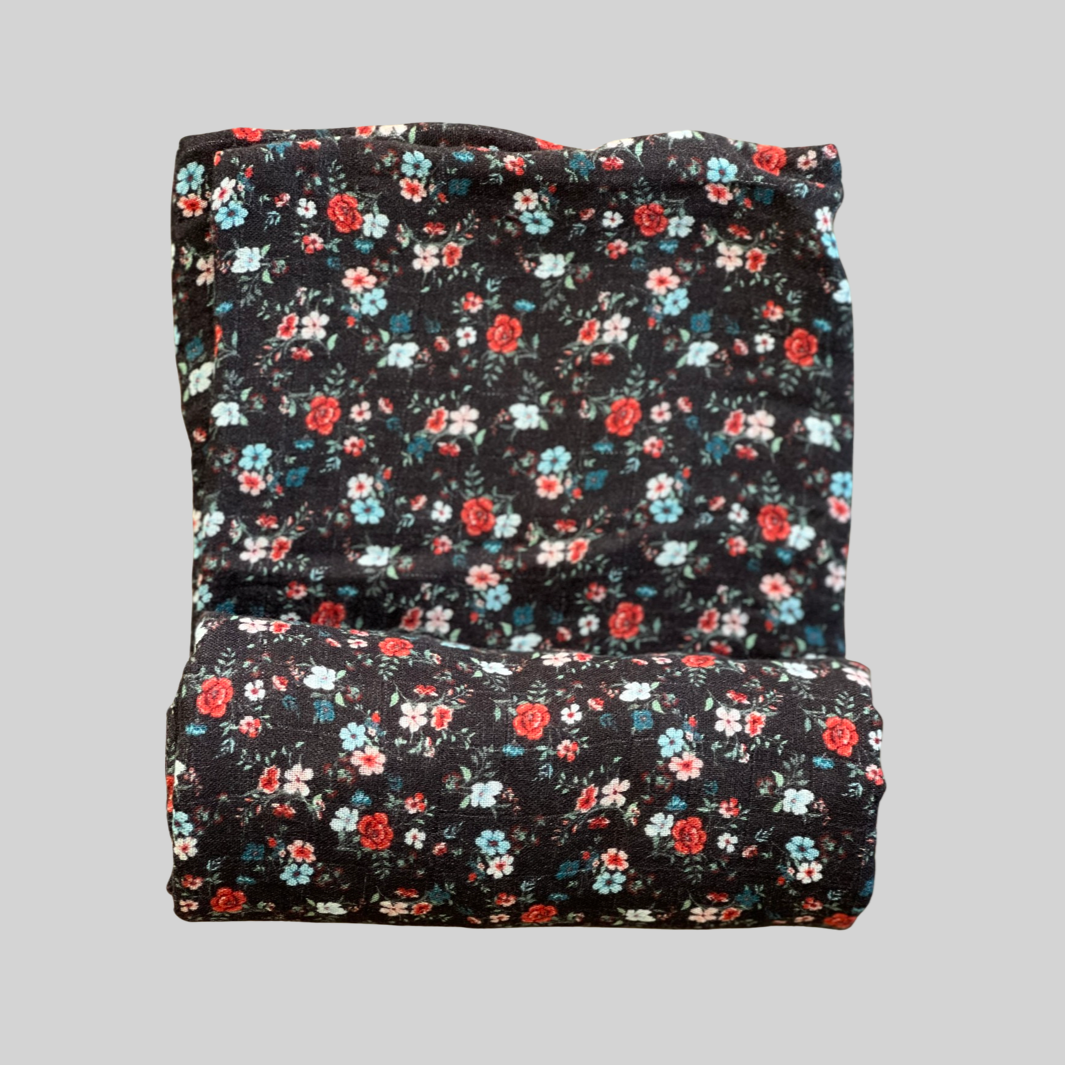 Muslin Wraps - Baby Pink and Navy Floral - 2 Pack